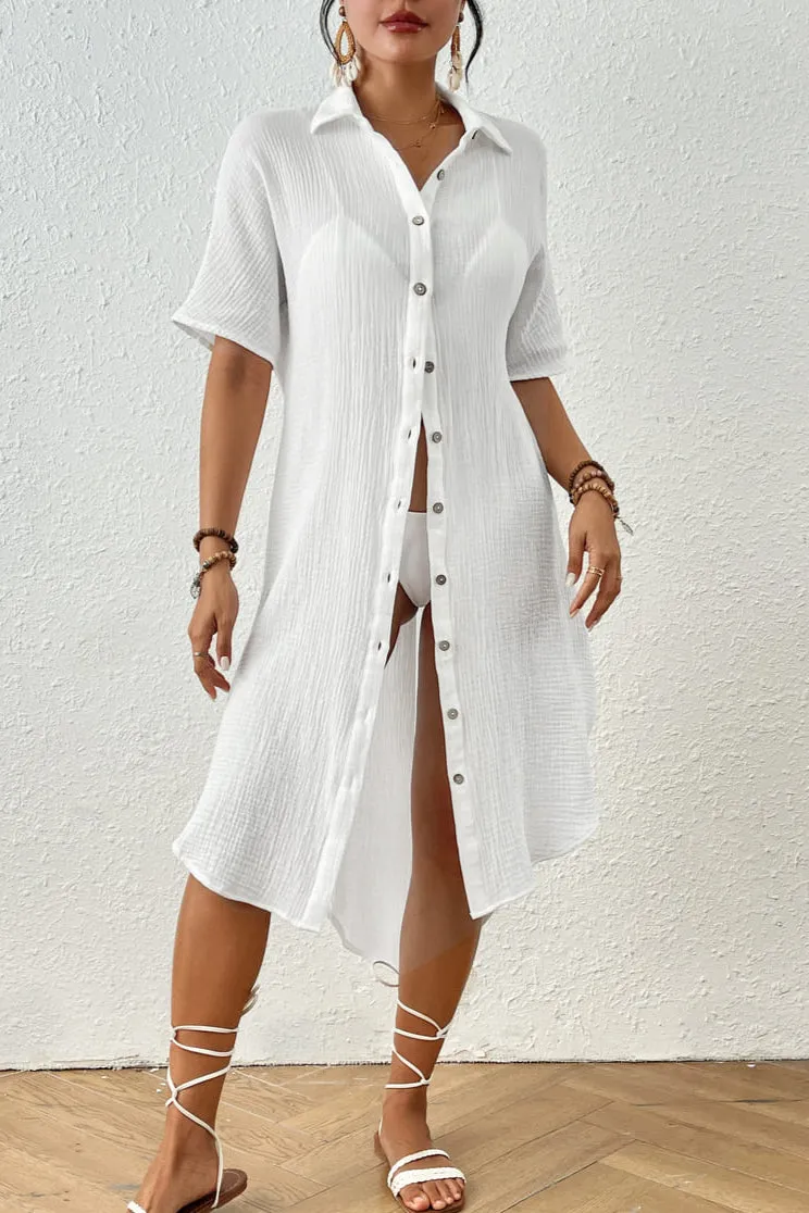 100% Cotton Button-Down Beach Cover-Up for Women