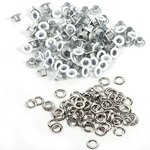 100Sets Round Metal Eyelets Scrapbooking Card Hole Leather Craft Clothe Accessory 4mm (White)