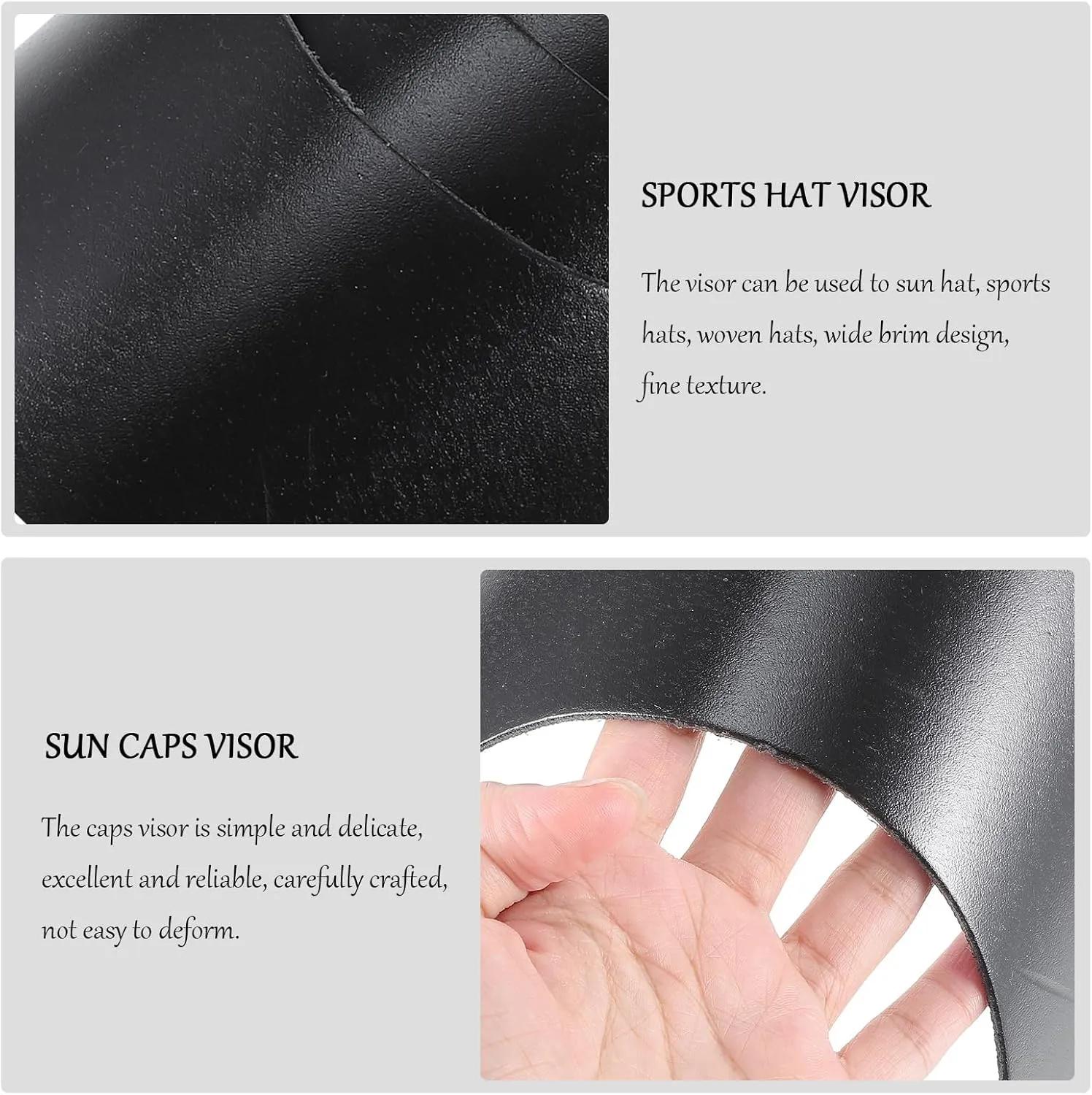 10pcs Black Pe Hat Brim Inserts for Baseball Caps, Wide Brim Sun Protection Visor for DIY Repair and Sports Hats, 7.08x2.95x0.07inch