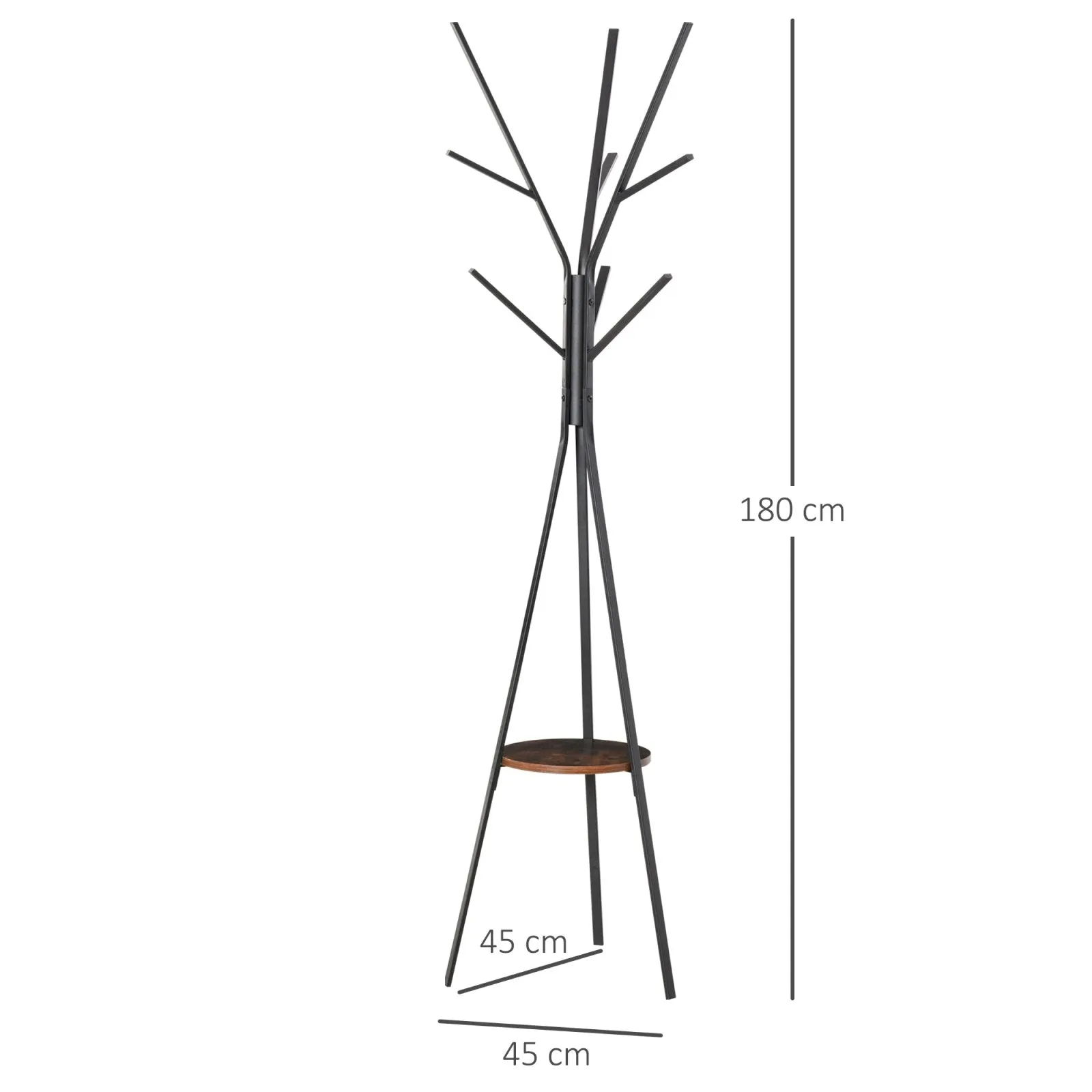 180cm Free Standing Metal Coat Rack Stand 9 Hooks Clothes Tree with 1 Shelf Hat Display Hall Tree Hanger Bag Umbrella Hanging Organiser Brown