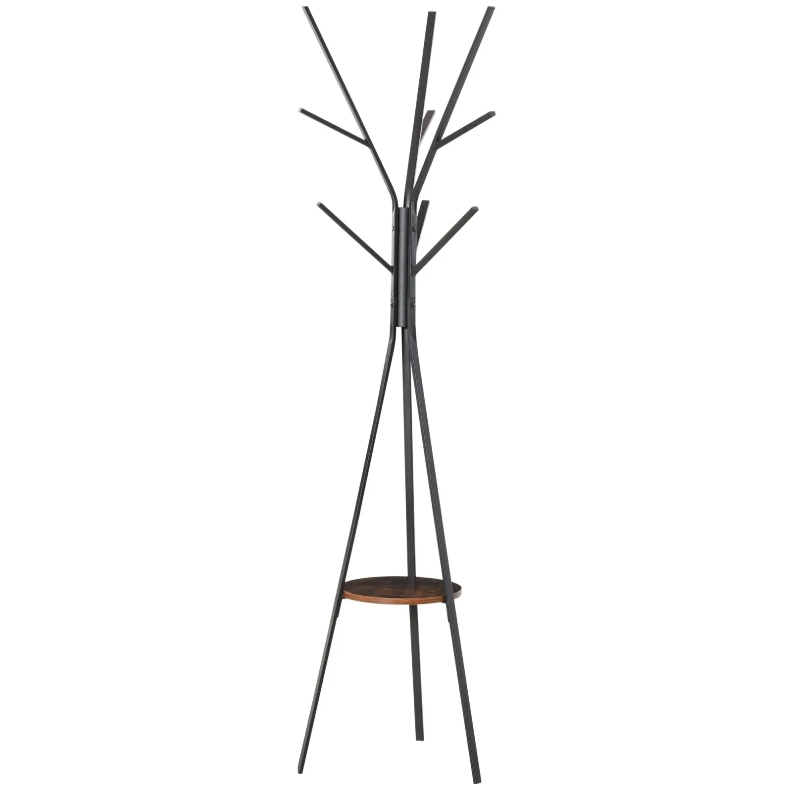 180cm Free Standing Metal Coat Rack Stand 9 Hooks Clothes Tree with 1 Shelf Hat Display Hall Tree Hanger Bag Umbrella Hanging Organiser Brown