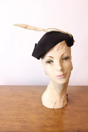 1950s LEATHER FEATHERS fascinator HAT | new fall