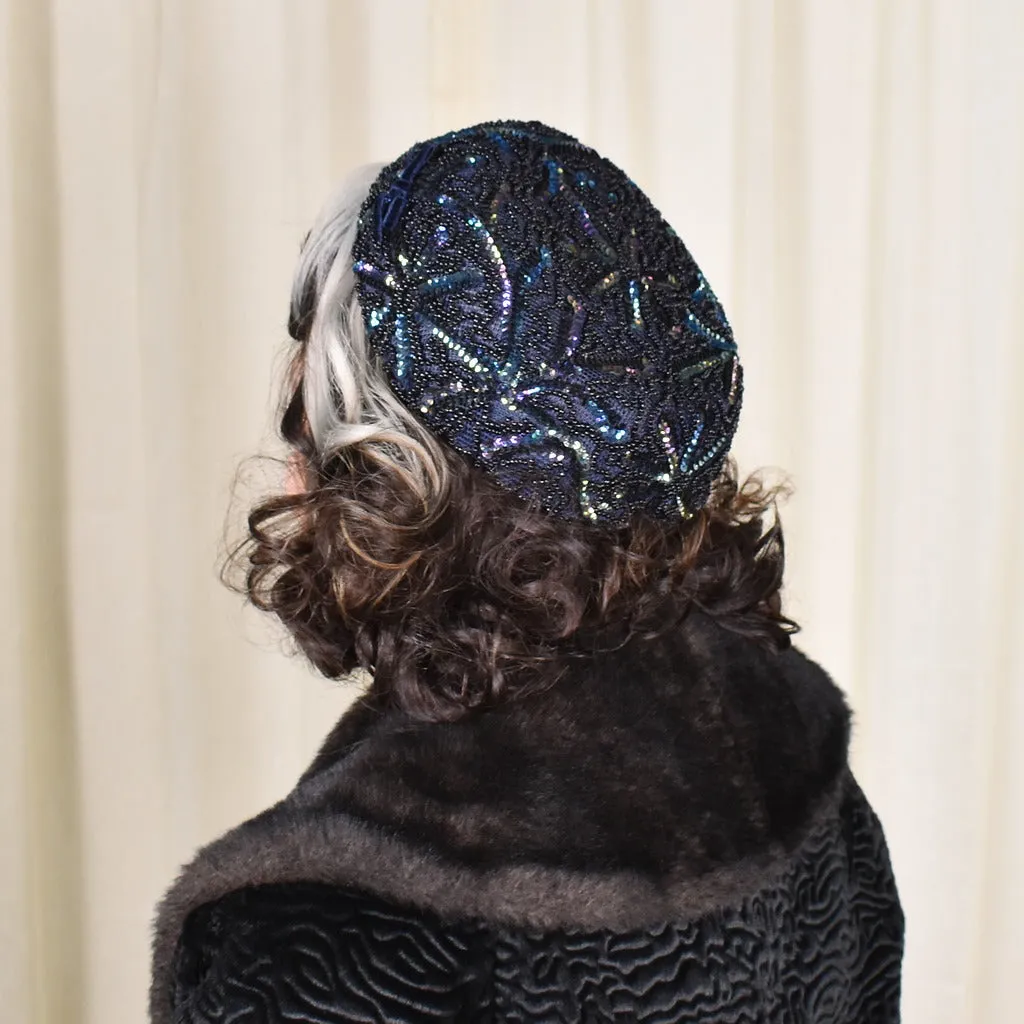 1950s Navy Vintage Sequin & Bead Hat