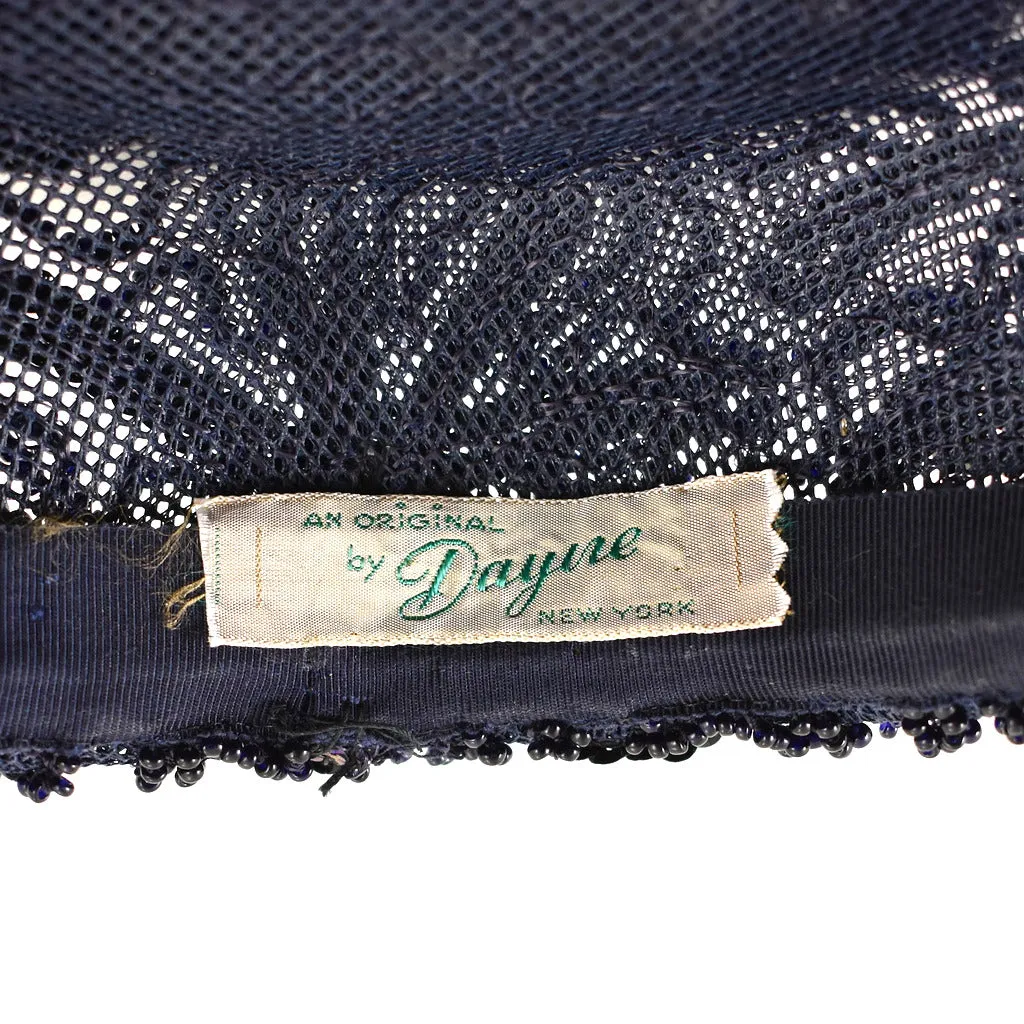 1950s Navy Vintage Sequin & Bead Hat
