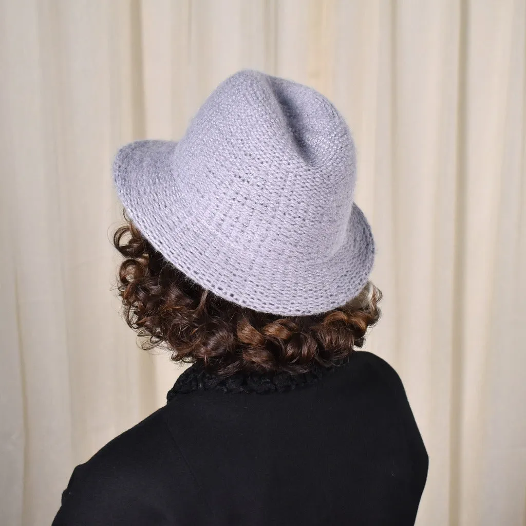 1970s Gray Knit Vintage Fedora Hat