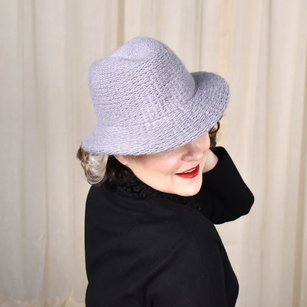 1970s Gray Knit Vintage Fedora Hat