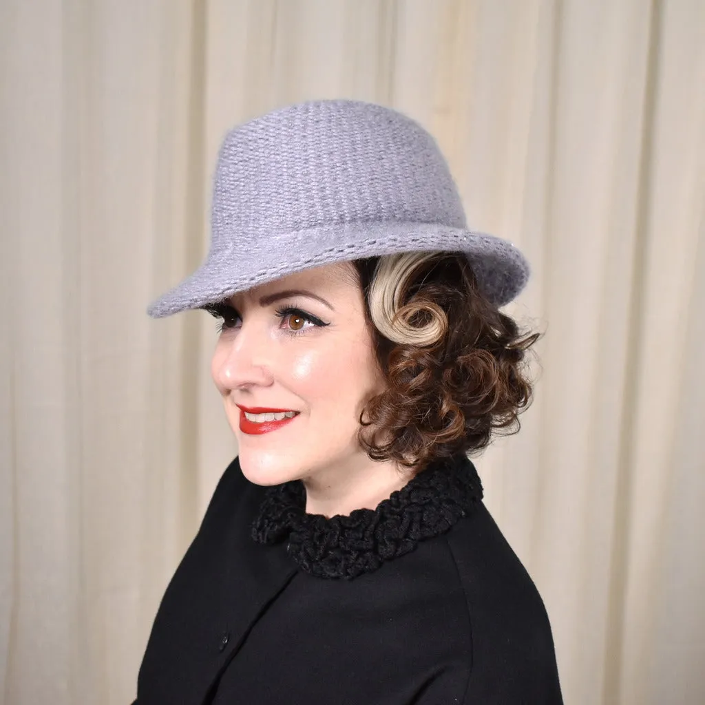 1970s Gray Knit Vintage Fedora Hat