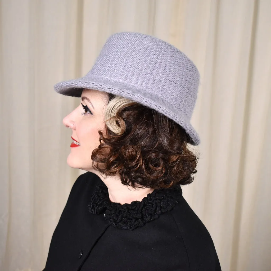 1970s Gray Knit Vintage Fedora Hat