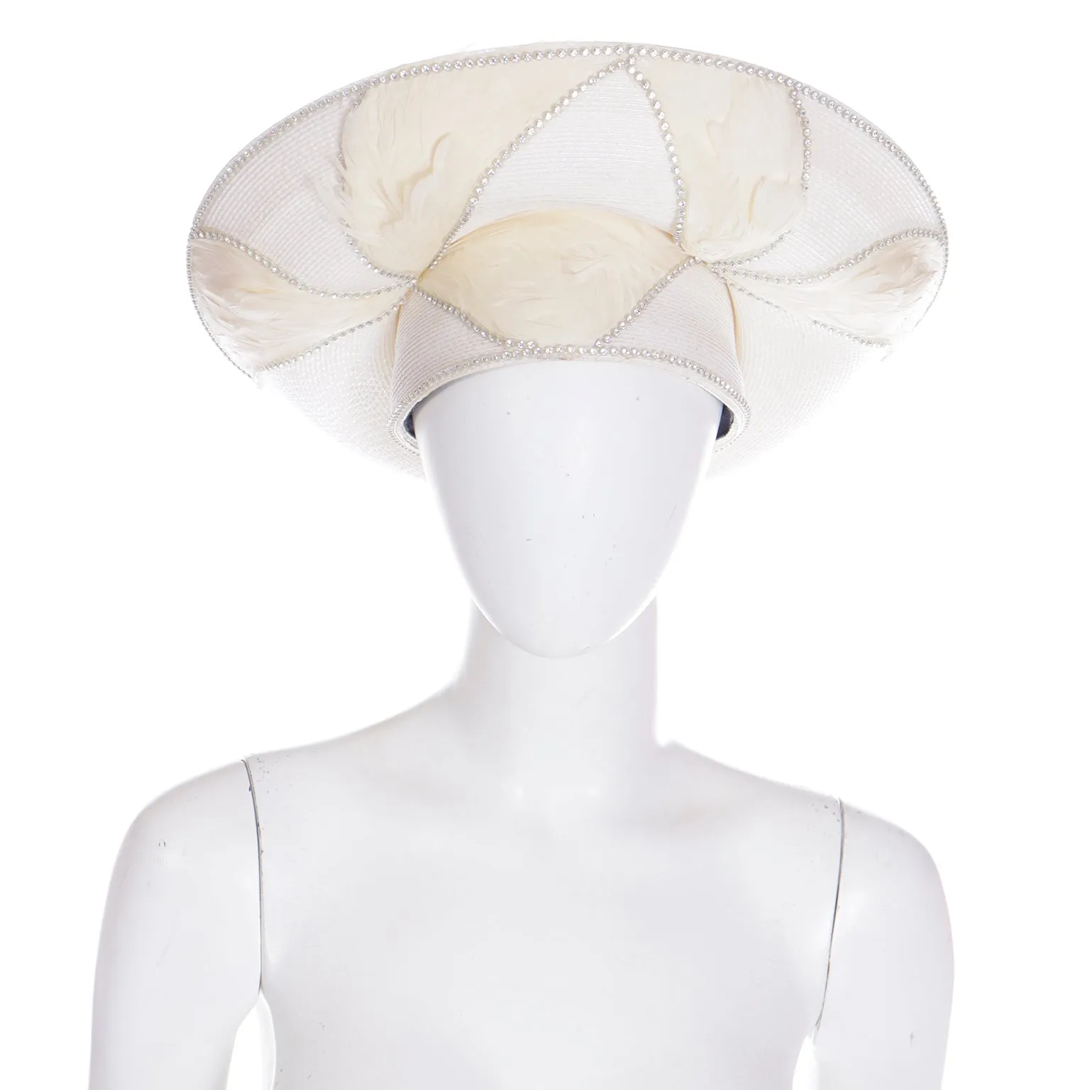 1990s Makins White with Cream Feathers Church Derby Hat