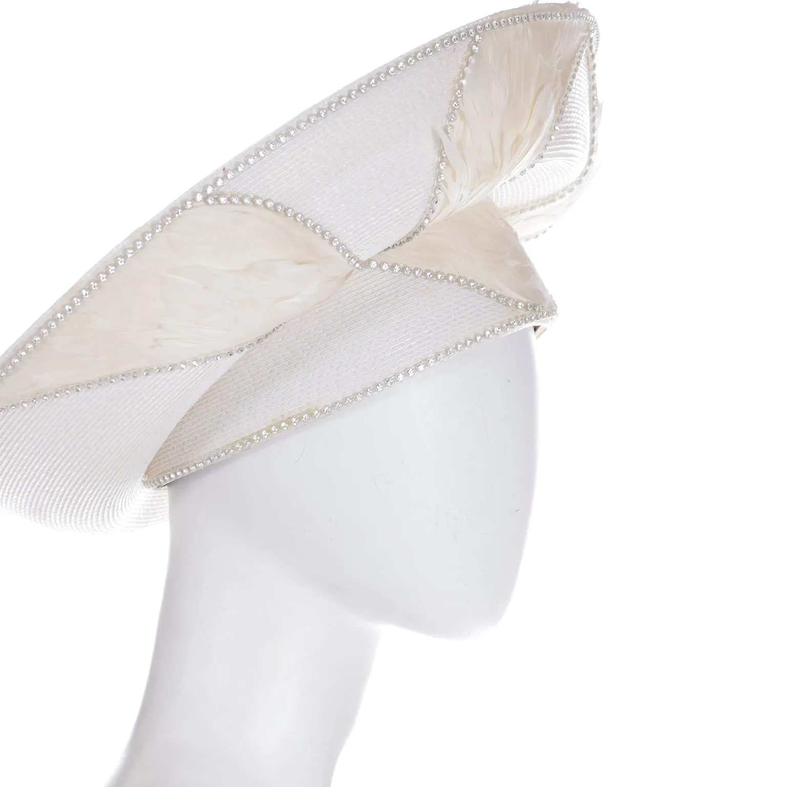 1990s Makins White with Cream Feathers Church Derby Hat