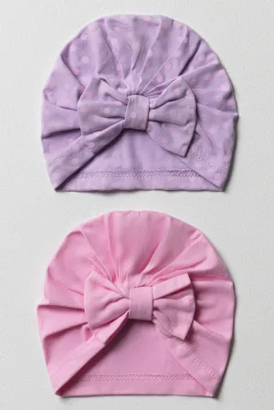 2 Pack Dot Turbans Pink And Lilac