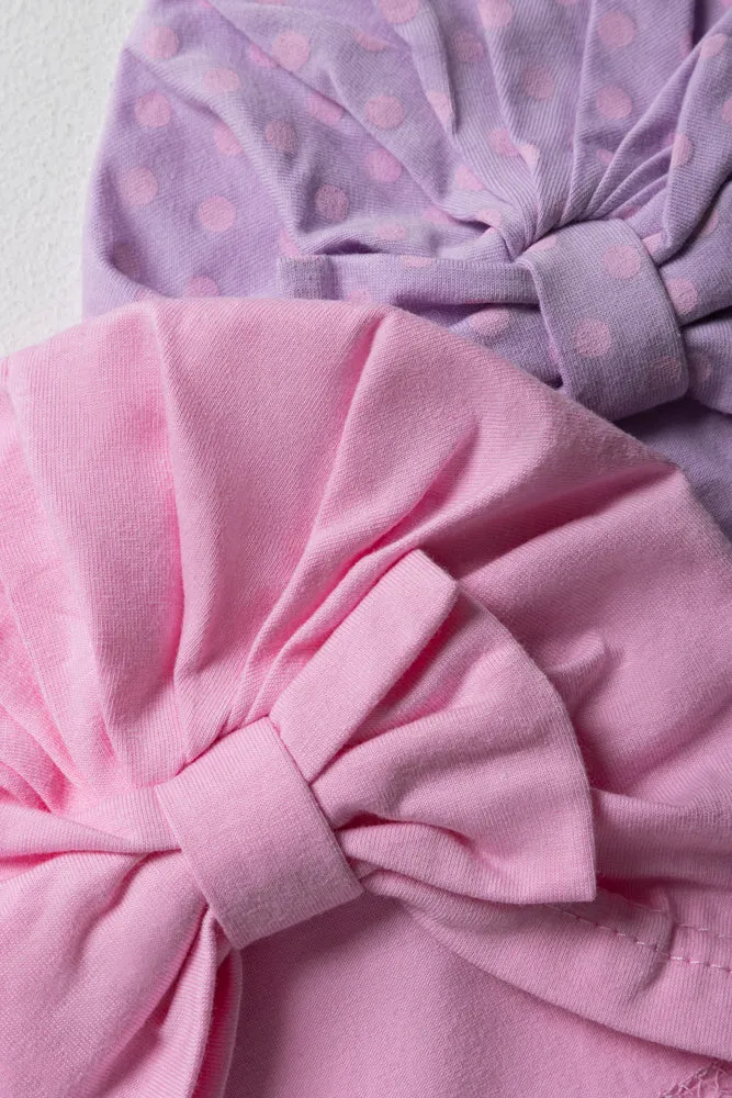 2 Pack Dot Turbans Pink And Lilac