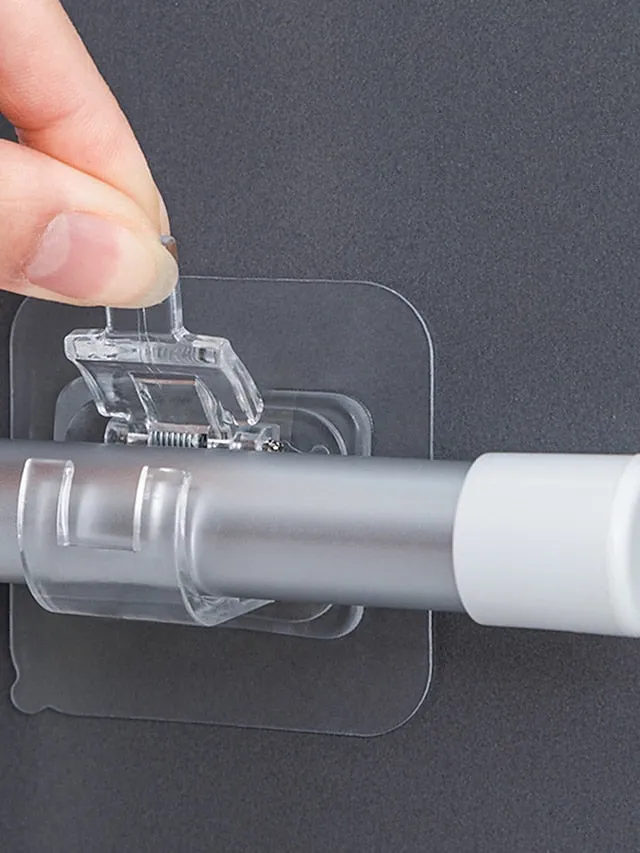 2 Pcs No Drill Curtain Rod Brackets No Drilling Self Adhesive Curtain Rod Holder Hooks Nail Free Adjustable Curtain Rod Hooks Curtain Hangers for Bathroom Kitchen Home Bathroom and Hotel (Transparent)