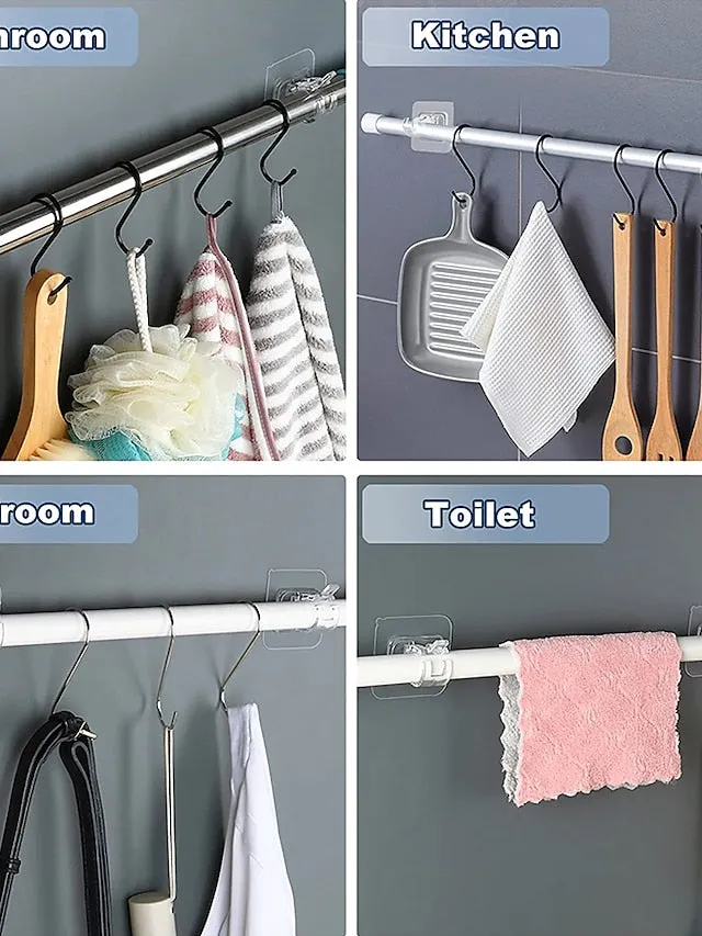 2 Pcs No Drill Curtain Rod Brackets No Drilling Self Adhesive Curtain Rod Holder Hooks Nail Free Adjustable Curtain Rod Hooks Curtain Hangers for Bathroom Kitchen Home Bathroom and Hotel (Transparent)