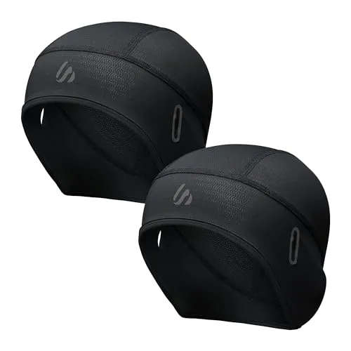 2 Pieces Skull Cap for Men Women Helmet Liner with Ear Flaps & Eyeglasses Holes, Cooling Sweat Hat Bike Caps Head Wraps