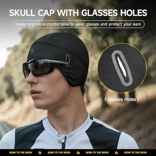 2 Pieces Skull Cap for Men Women Helmet Liner with Ear Flaps & Eyeglasses Holes, Cooling Sweat Hat Bike Caps Head Wraps