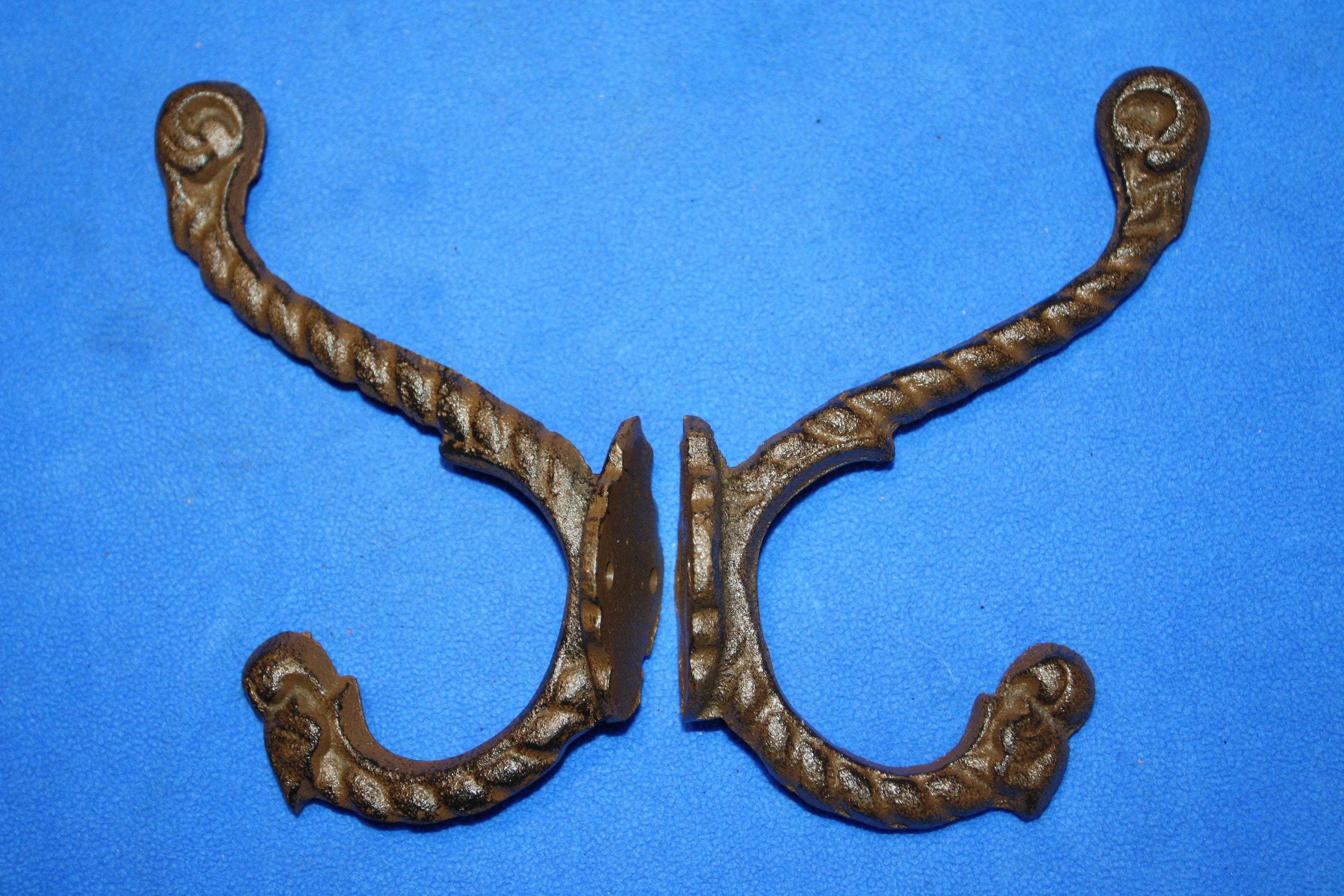 2) Vintage-look Victorian Bath Towel Wall Hooks,  ~ Cast Iron, 6 3/4&quot; tall, Set of 2 ~ H-44