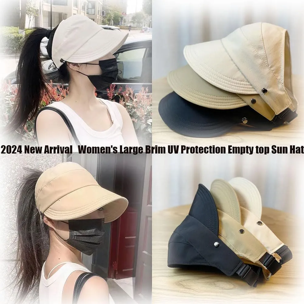 2024 New Outdoor Uv Protection Hollow Top Sun Hat, Women's Outdoor Uv Protection Hollow Top Wide Brim Sun Hat