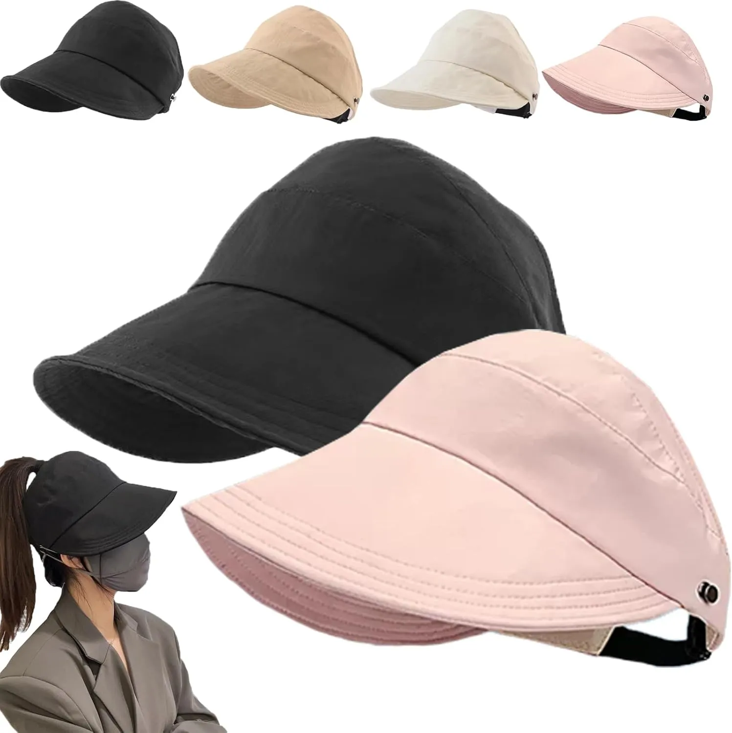 2024 New Women's Large Brim UV Protection Empty Top Sun Hat,Outdoor UV Protection Widened Brim Hollow Top Sun Hat for Women