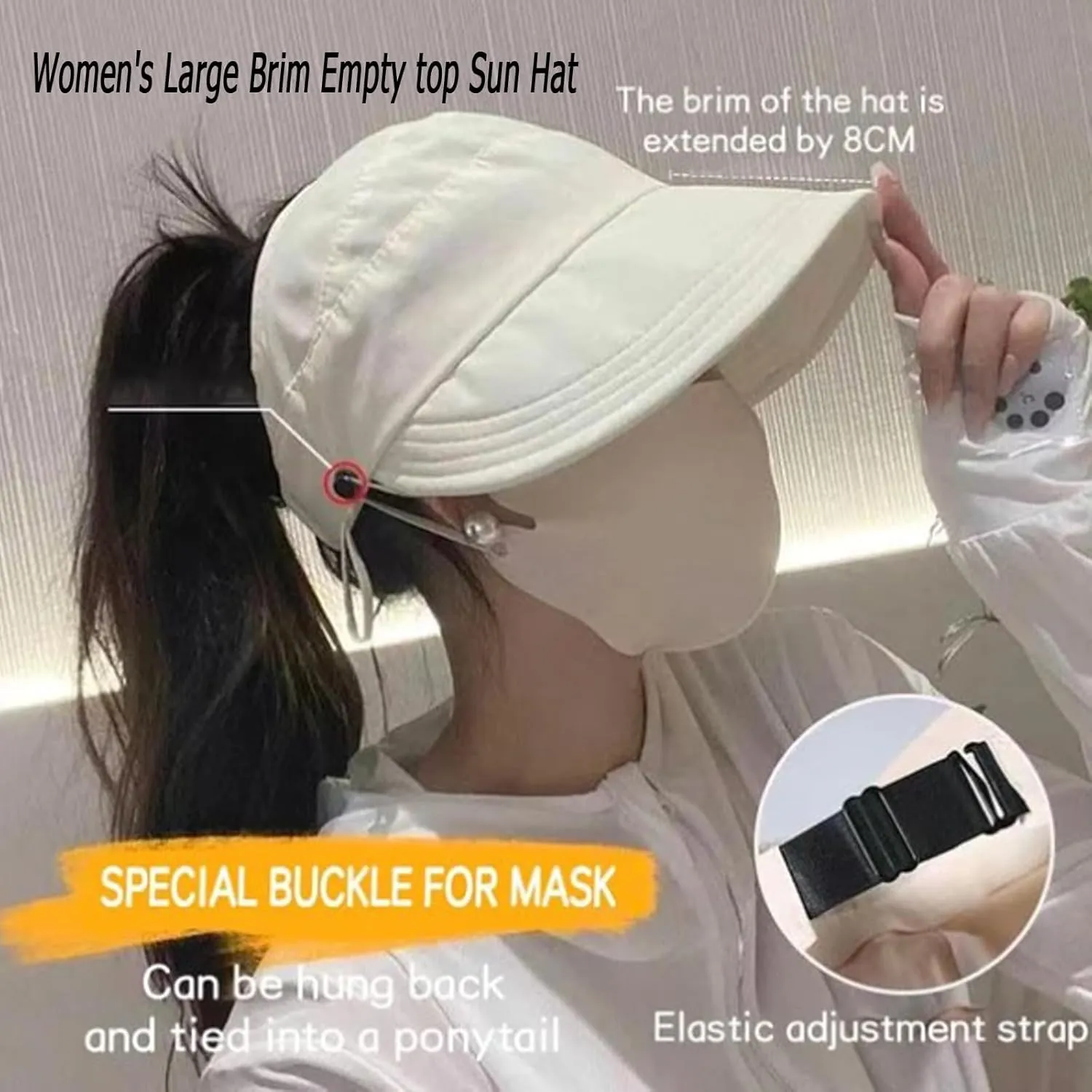 2024 New Women's Large Brim UV Protection Empty Top Sun Hat,Outdoor UV Protection Widened Brim Hollow Top Sun Hat for Women