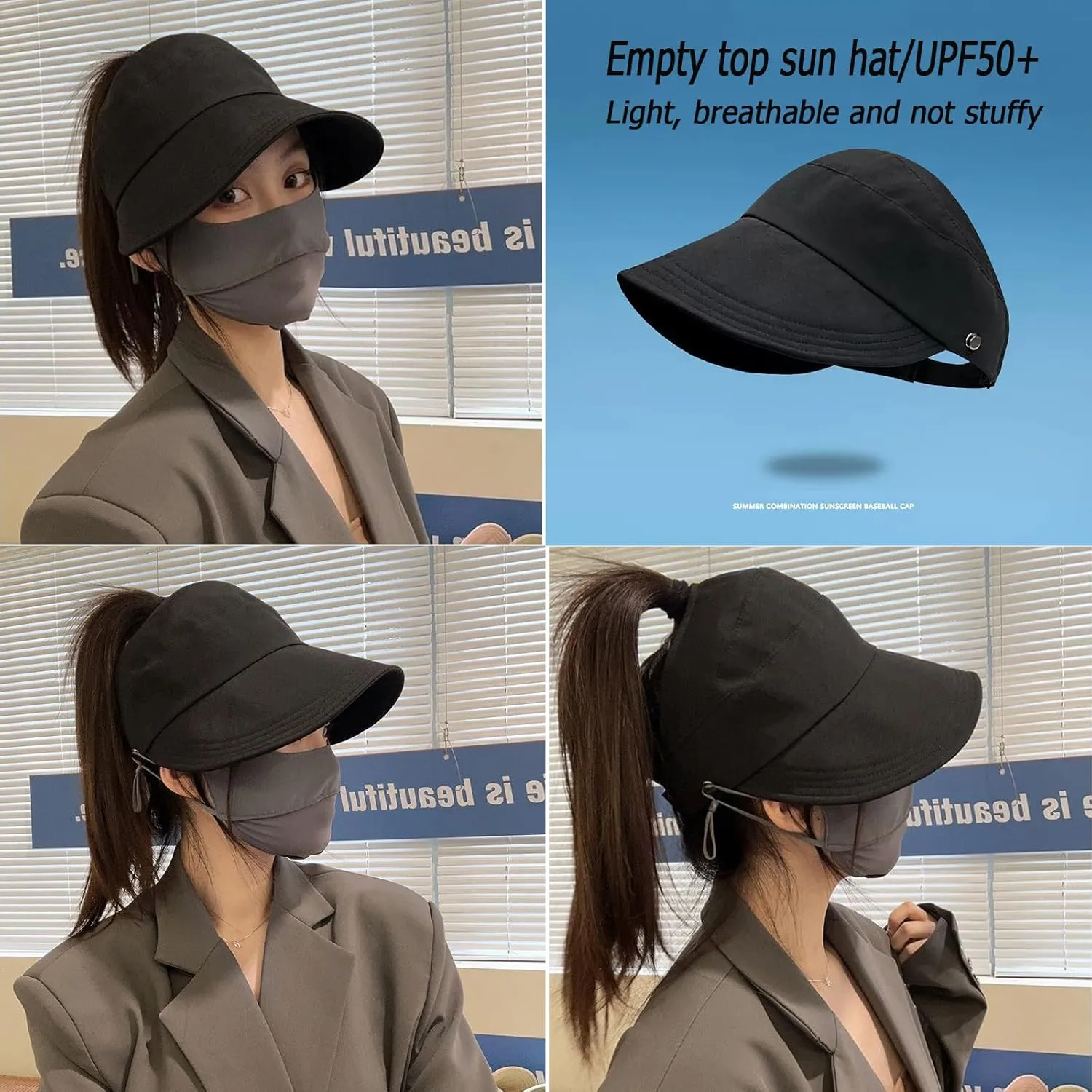 2024 New Women's Large Brim UV Protection Empty Top Sun Hat,Outdoor UV Protection Widened Brim Hollow Top Sun Hat for Women