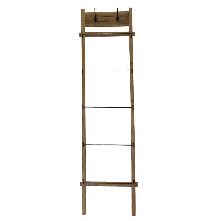 21" x 5" x 76" Wood/Metal Ladder Wall Decor with Coat Hooks