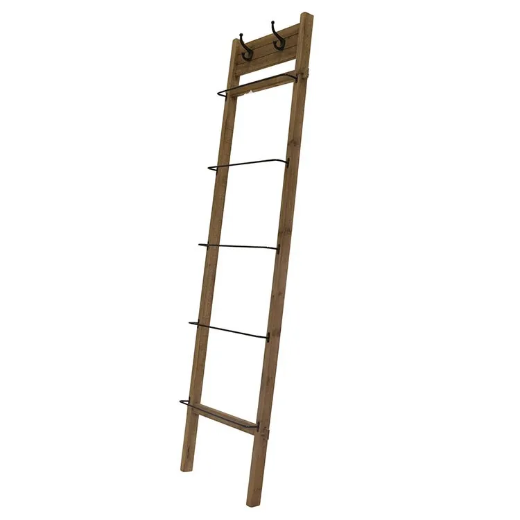21" x 5" x 76" Wood/Metal Ladder Wall Decor with Coat Hooks
