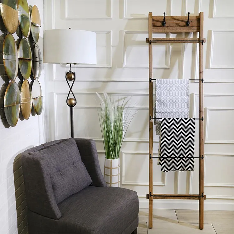 21" x 5" x 76" Wood/Metal Ladder Wall Decor with Coat Hooks