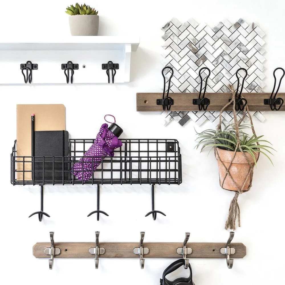 24 in. Graywash and Matte Black Hook Rack