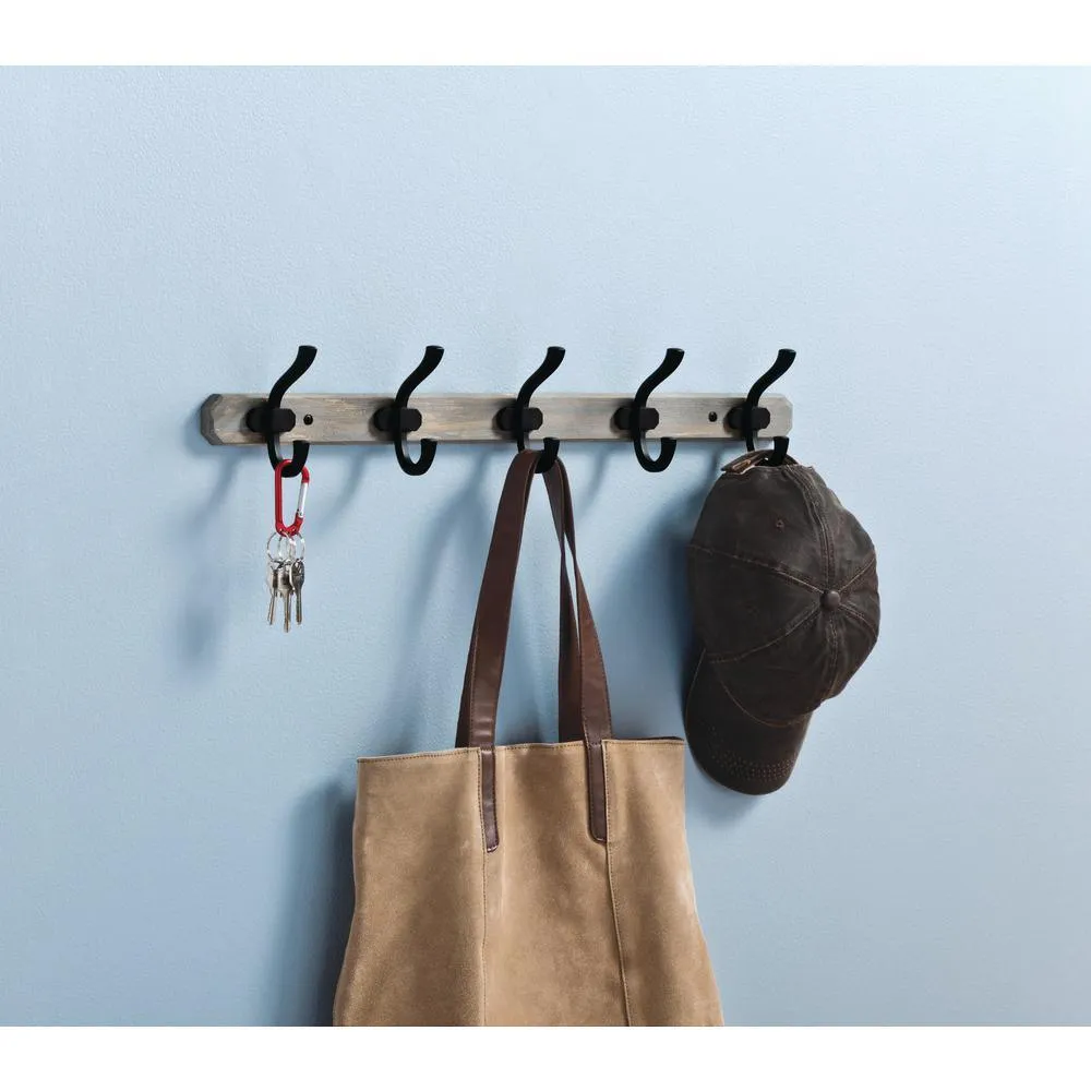 24 in. Graywash and Matte Black Hook Rack