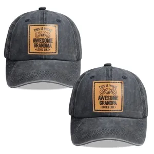 2PCS Grandpa Grandma Hats for Men Women, New Parents Gifts,Adjustable Embroidered Grandparents Day Baseball Cap Couples Birthday from Grandchildren Black