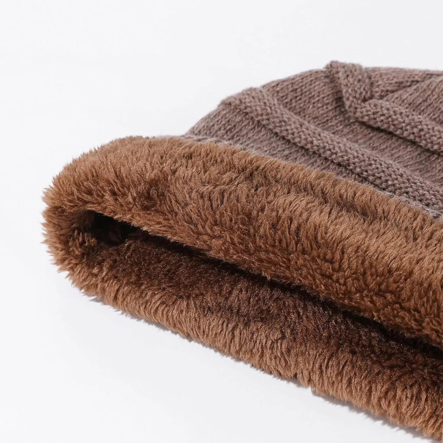 2PCS Womens Mens Fleece Lined Knitted Cap Scarf Set Thermal Thick Cycling Cap Neck Warmer Warm Chunky Cable Knit Hats