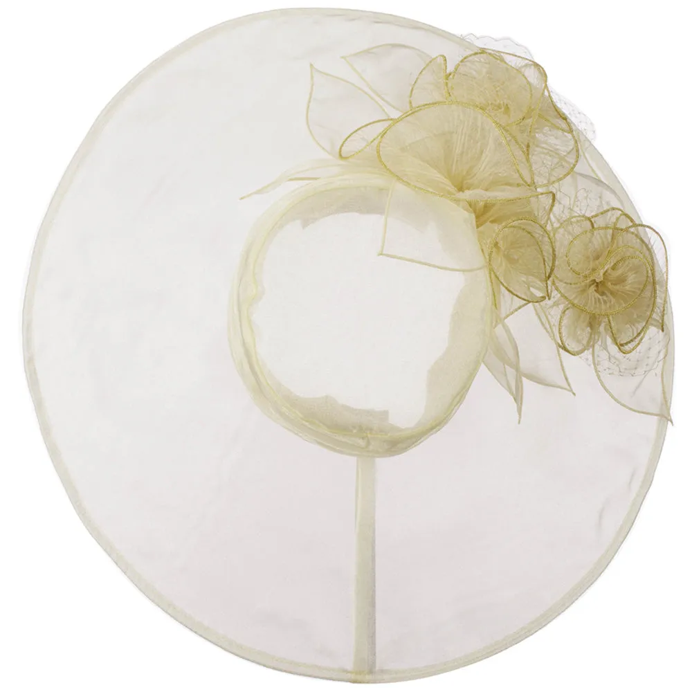 3 Flowers Organza Hat with Ruffles Trimming