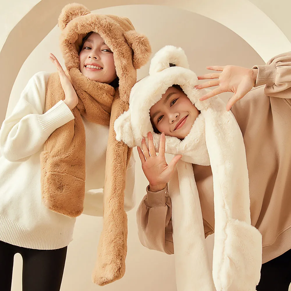 3-in-1 Multi-Functional Cute Animal Hat with Scarf and Mitten Combo