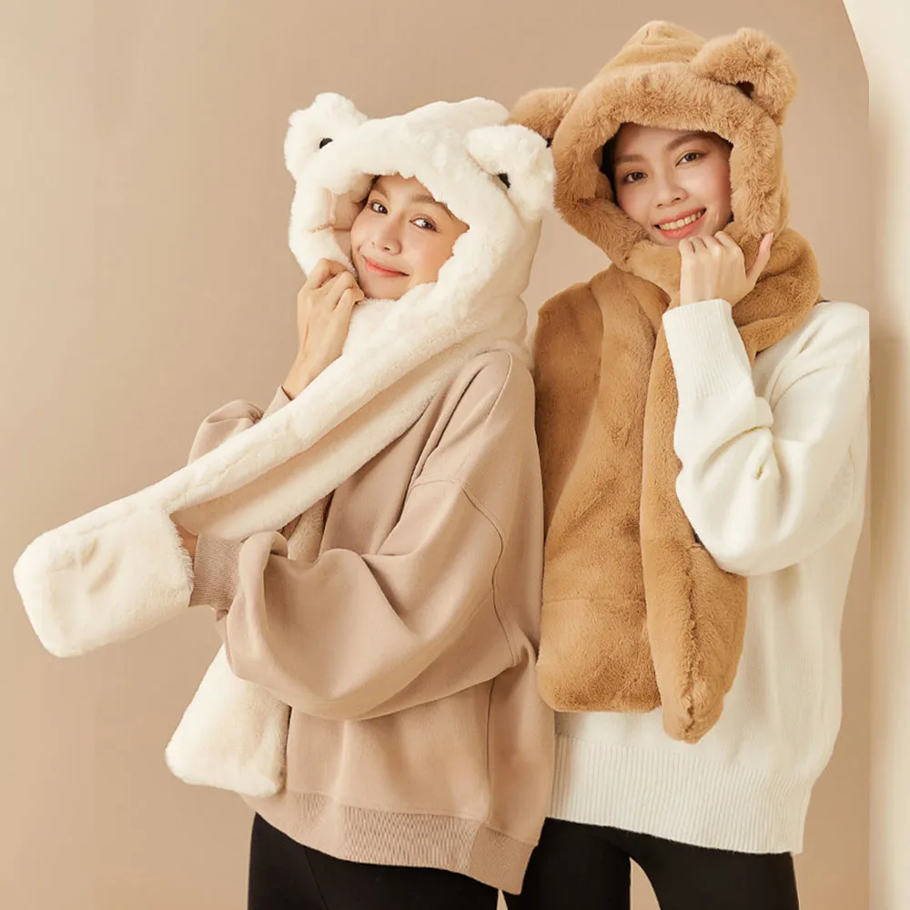 3-in-1 Multi-Functional Cute Animal Hat with Scarf and Mitten Combo