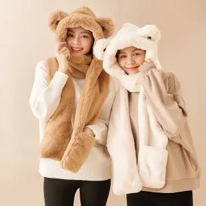 3-in-1 Multi-Functional Cute Animal Hat with Scarf and Mitten Combo