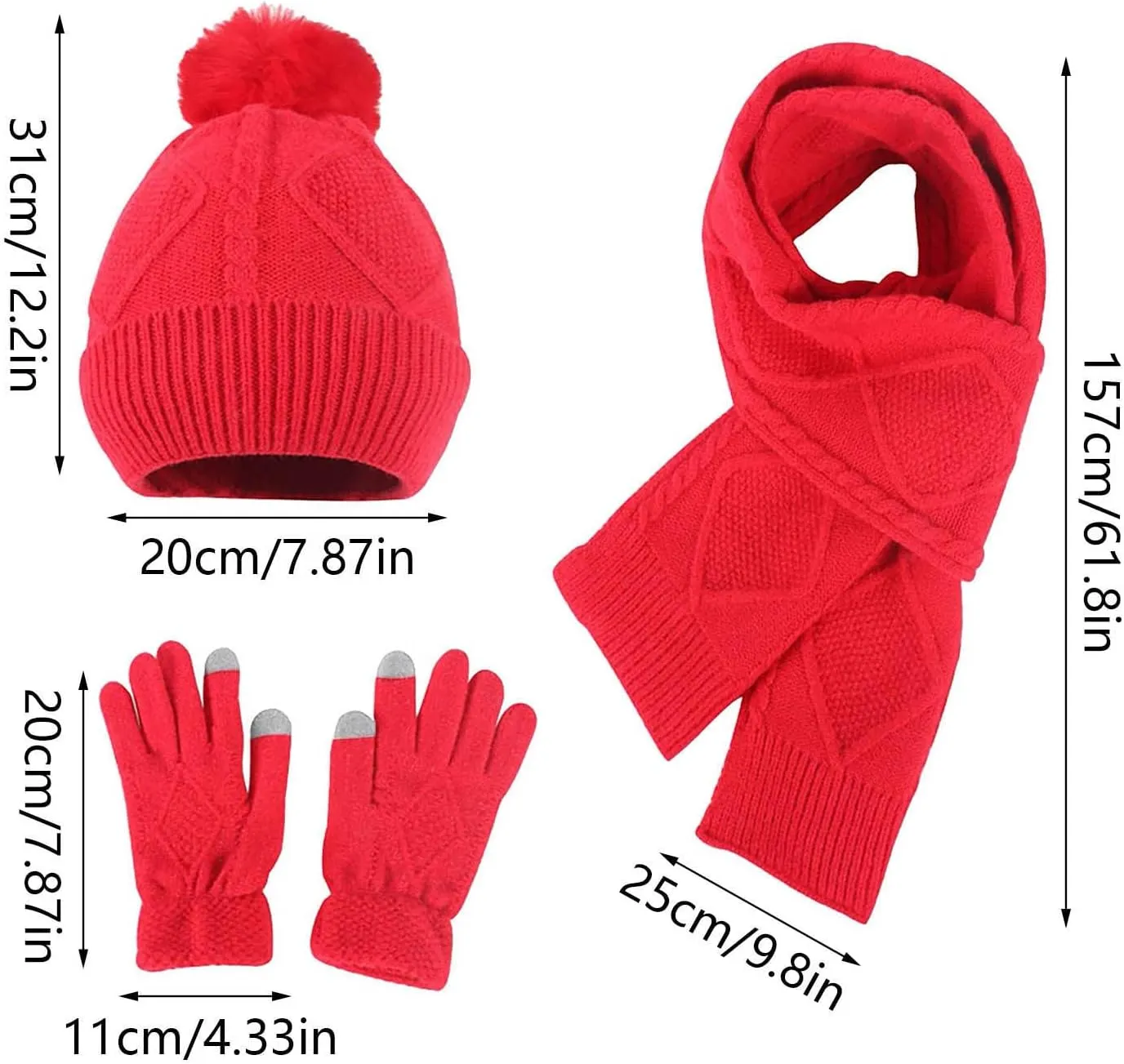 3pcs Men Women Winter Warm Knitted Caps Windproof Cycling Skiing Knit Hat Scarf Gloves Sets
