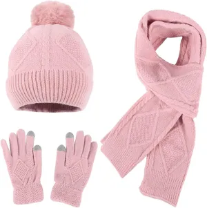 3pcs Men Women Winter Warm Knitted Caps Windproof Cycling Skiing Knit Hat Scarf Gloves Sets