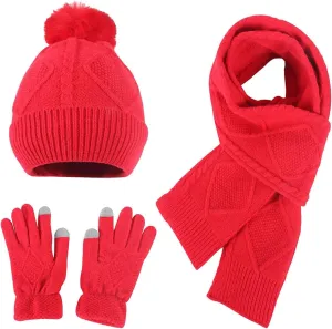 3pcs Men Women Winter Warm Knitted Caps Windproof Cycling Skiing Knit Hat Scarf Gloves Sets