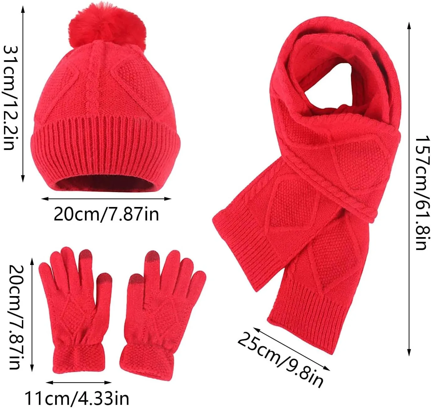 3pcs Men Women Winter Warm Knitted Caps Windproof Cycling Skiing Knit Hat Scarf Gloves Sets