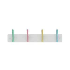 4 Pastel Hooks on White Board Hat & Coat Rack