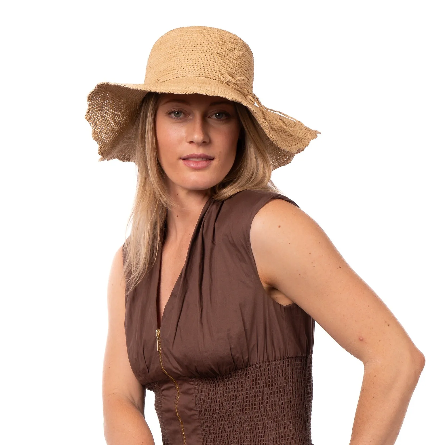 4" Brim Genevieve Crochet Straw Sun Hats with Lace Weave Edge
