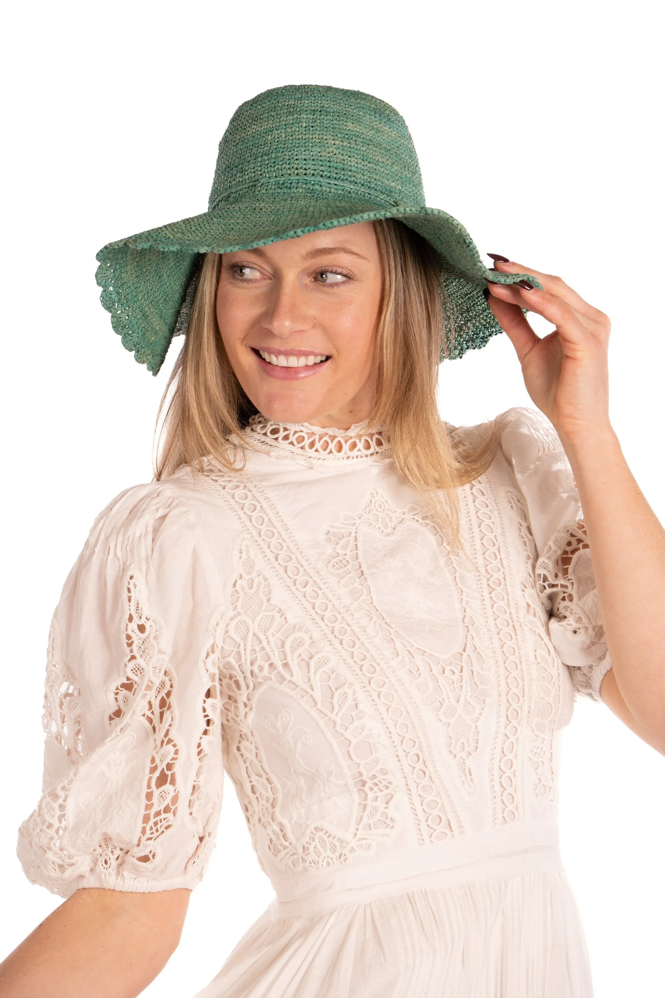 4" Brim Genevieve Crochet Straw Sun Hats with Lace Weave Edge