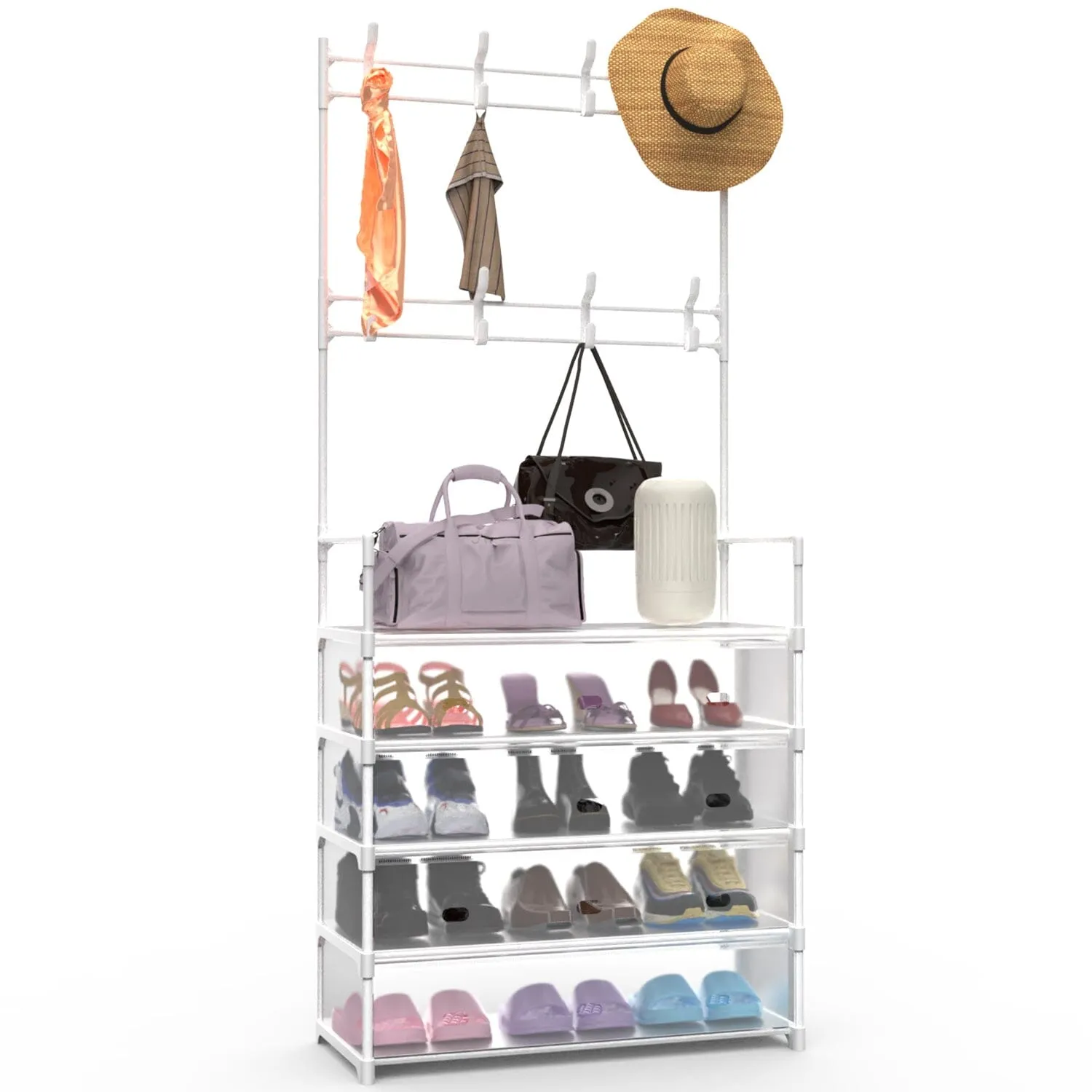 5-Tier Dustproof Entryway Hall Tree Coat and Shoe Rack