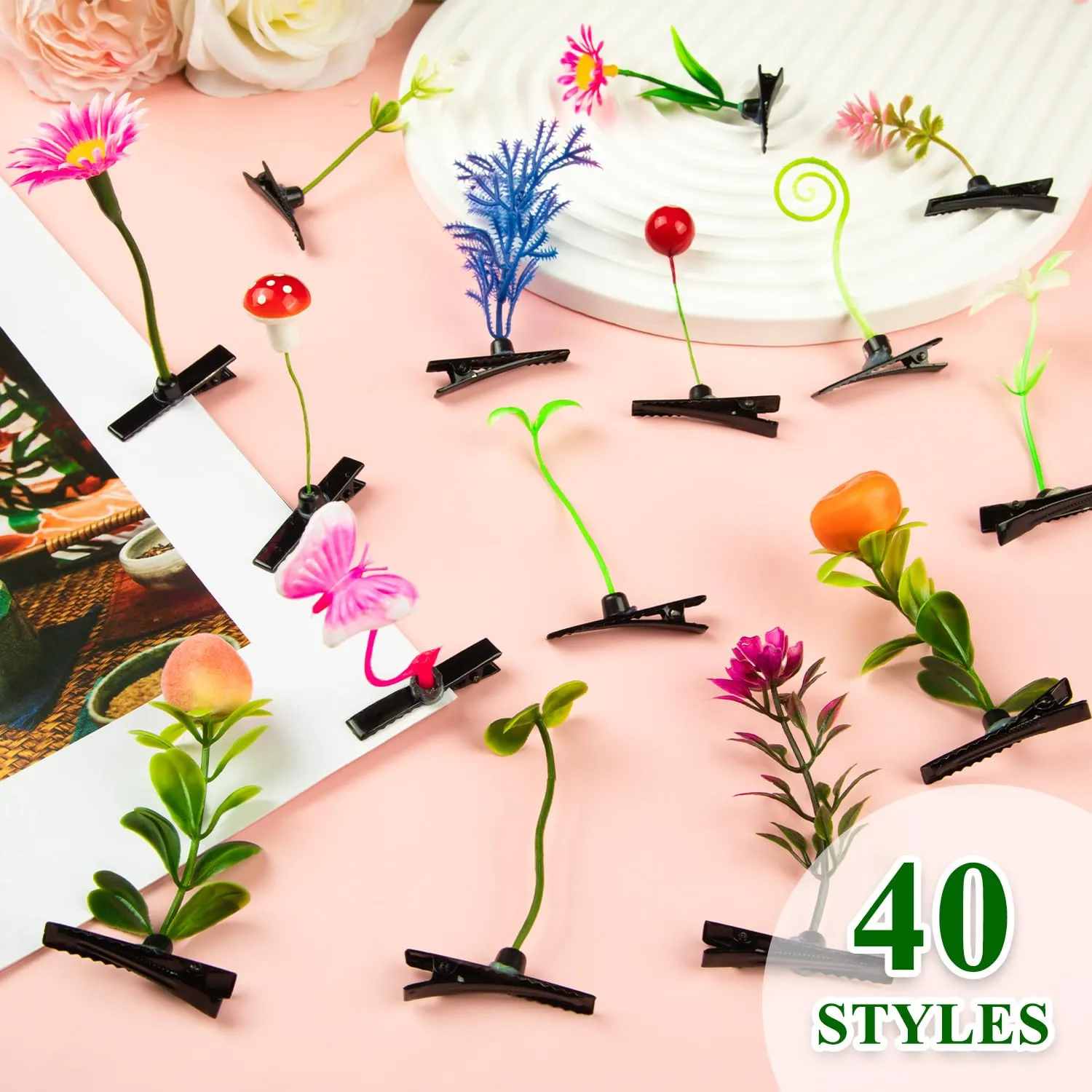 50 Pcs Sprout Clips Fruit Plant Hairpins Apple Peach Orange Hair Clips Fruit Hair Accessories Gift for Women Girls Kids Party School（Fruit）