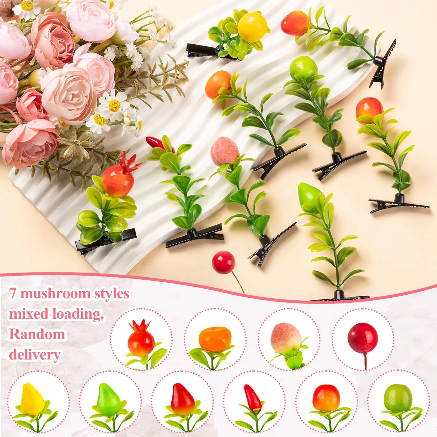 50 Pcs Sprout Clips Fruit Plant Hairpins Apple Peach Orange Hair Clips Fruit Hair Accessories Gift for Women Girls Kids Party School（Fruit）