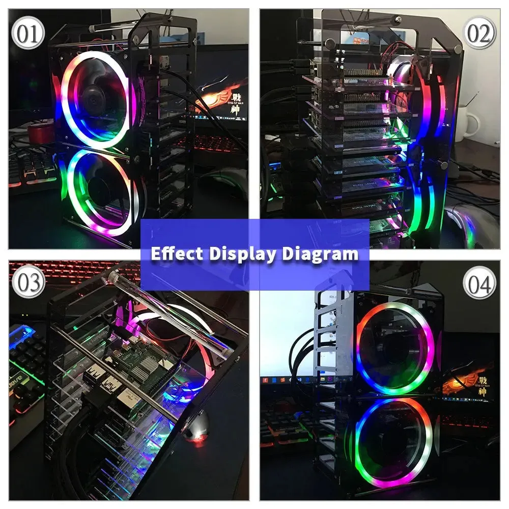 52Pi 8-Layer Acrylic Cluster Case w/ RGB LED & Cooling Fan for RPi, Jetson Nano (Clear)