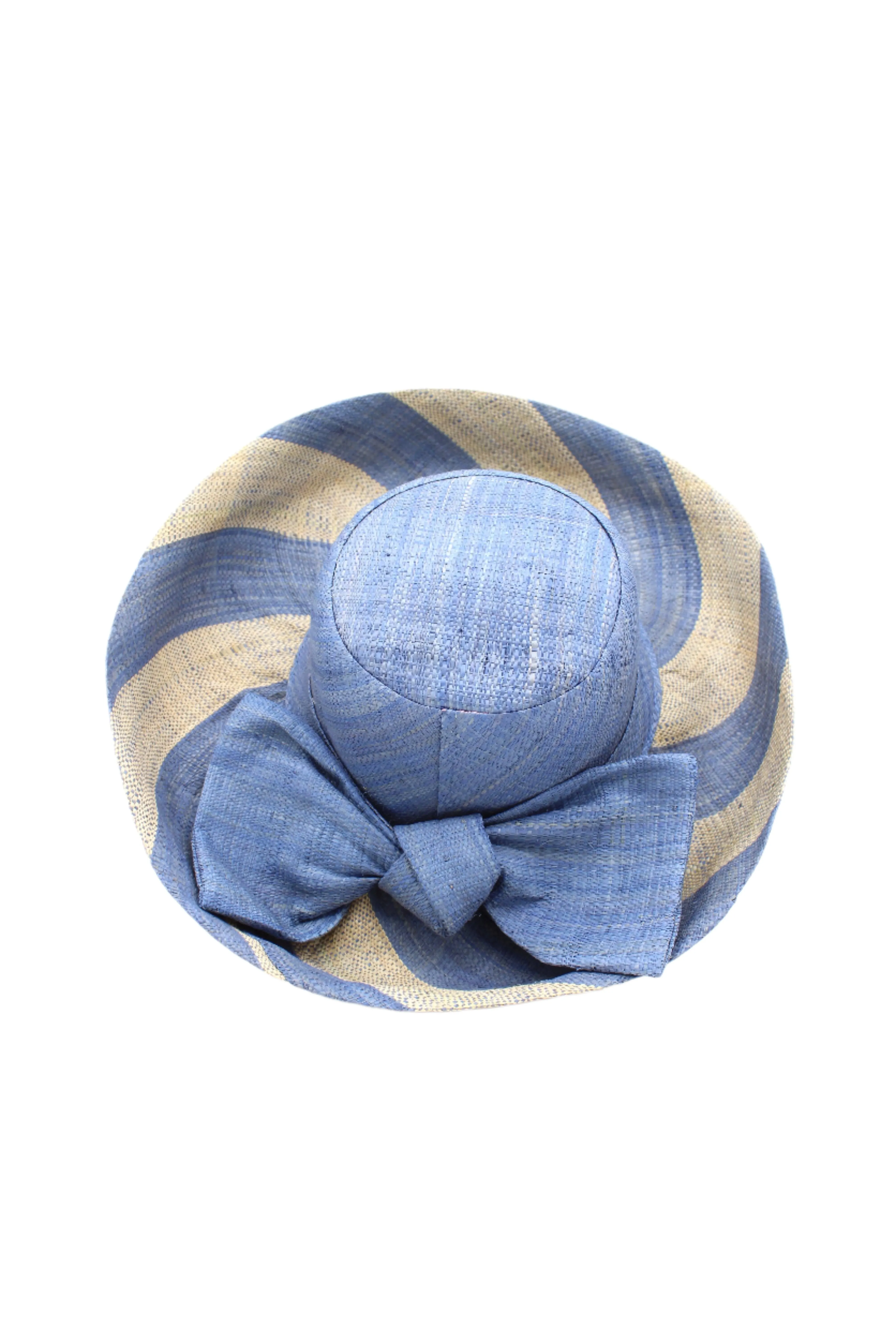 5" & 7" Wide Brim Two Tone Wide Stripe Straw Sun Hats with Big Bow