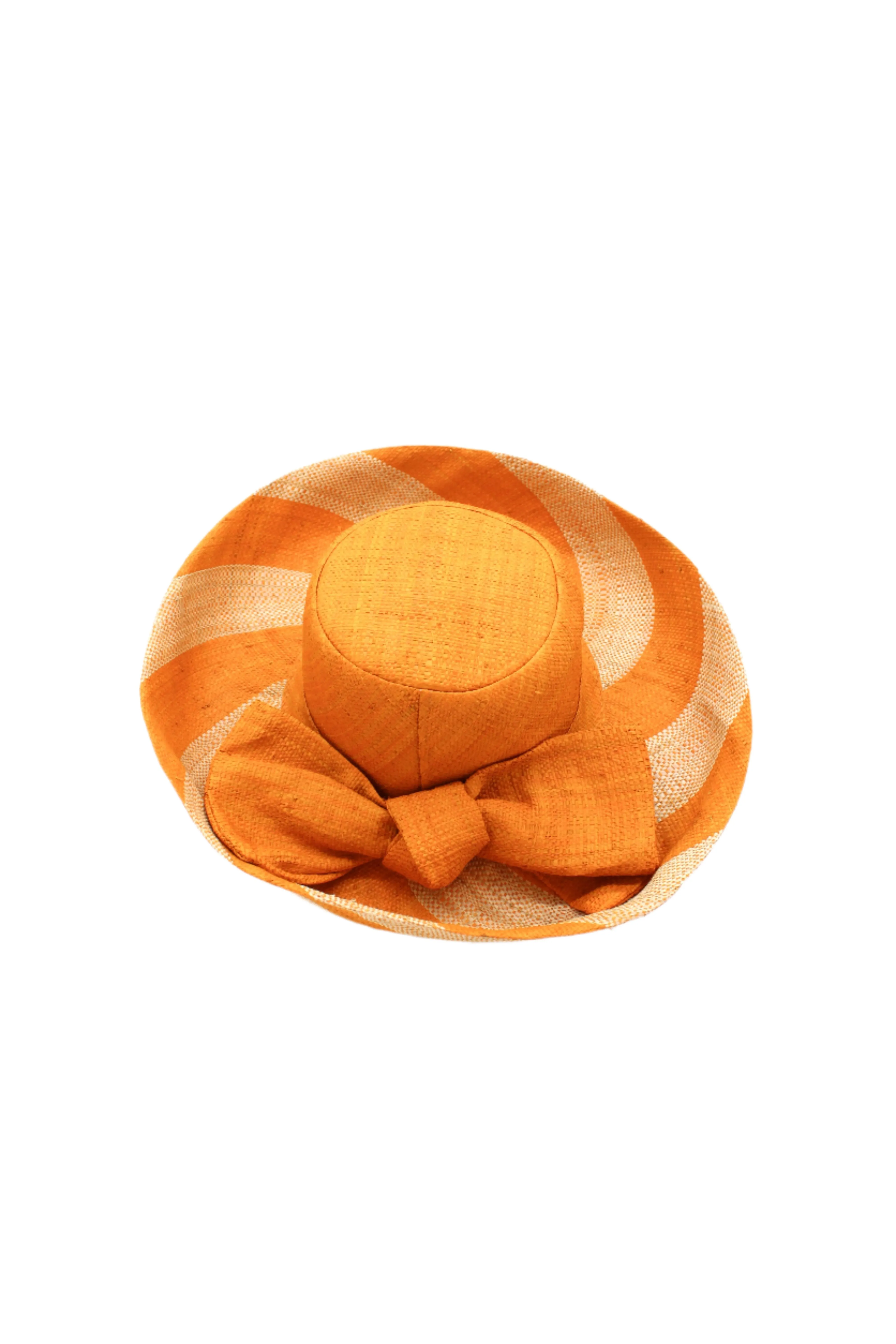 5" & 7" Wide Brim Two Tone Wide Stripe Straw Sun Hats with Big Bow