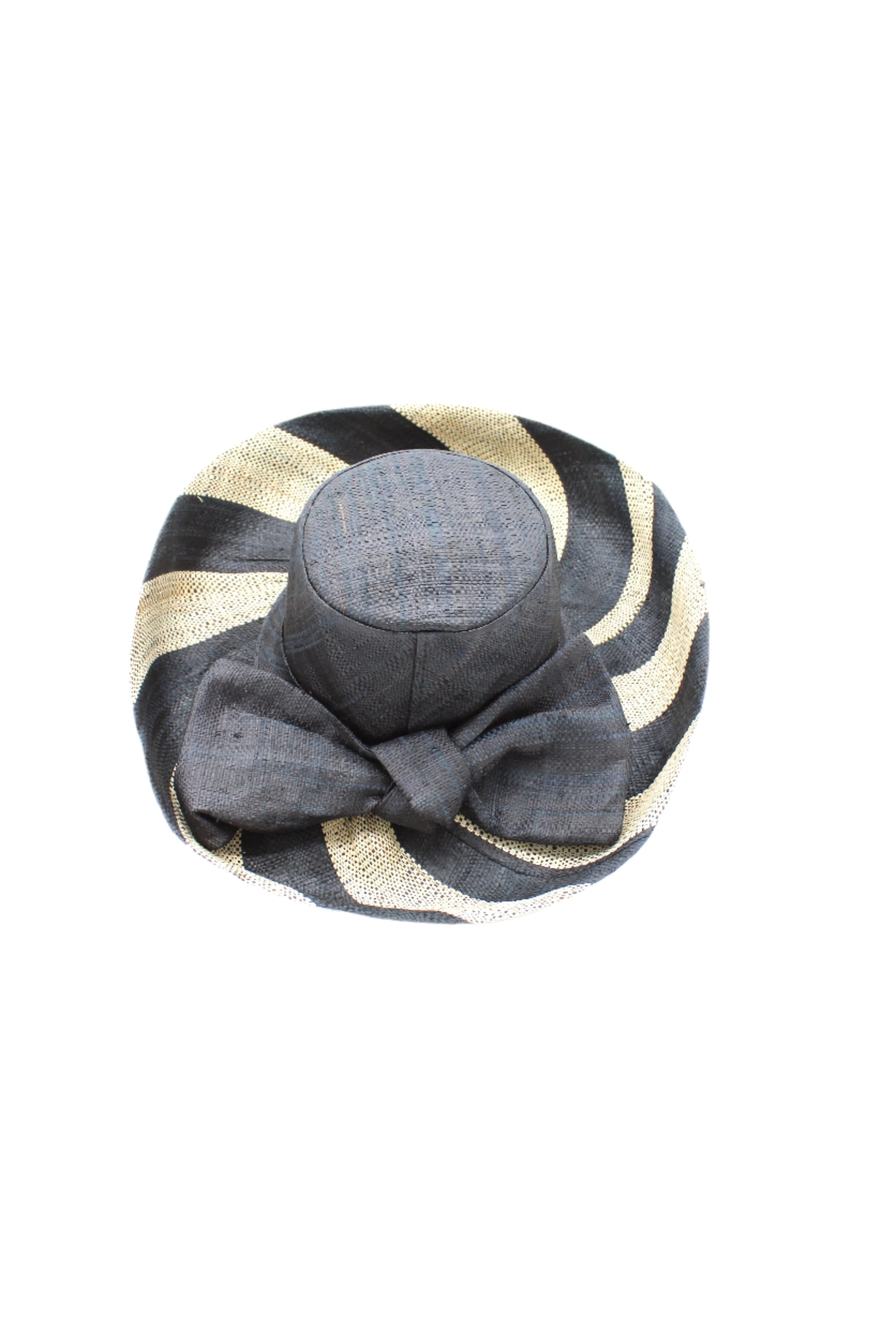 5" & 7" Wide Brim Two Tone Wide Stripe Straw Sun Hats with Big Bow